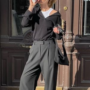 NWT Djerf Avenue Black Getaway Top Collared Knit Shirt Women’s M